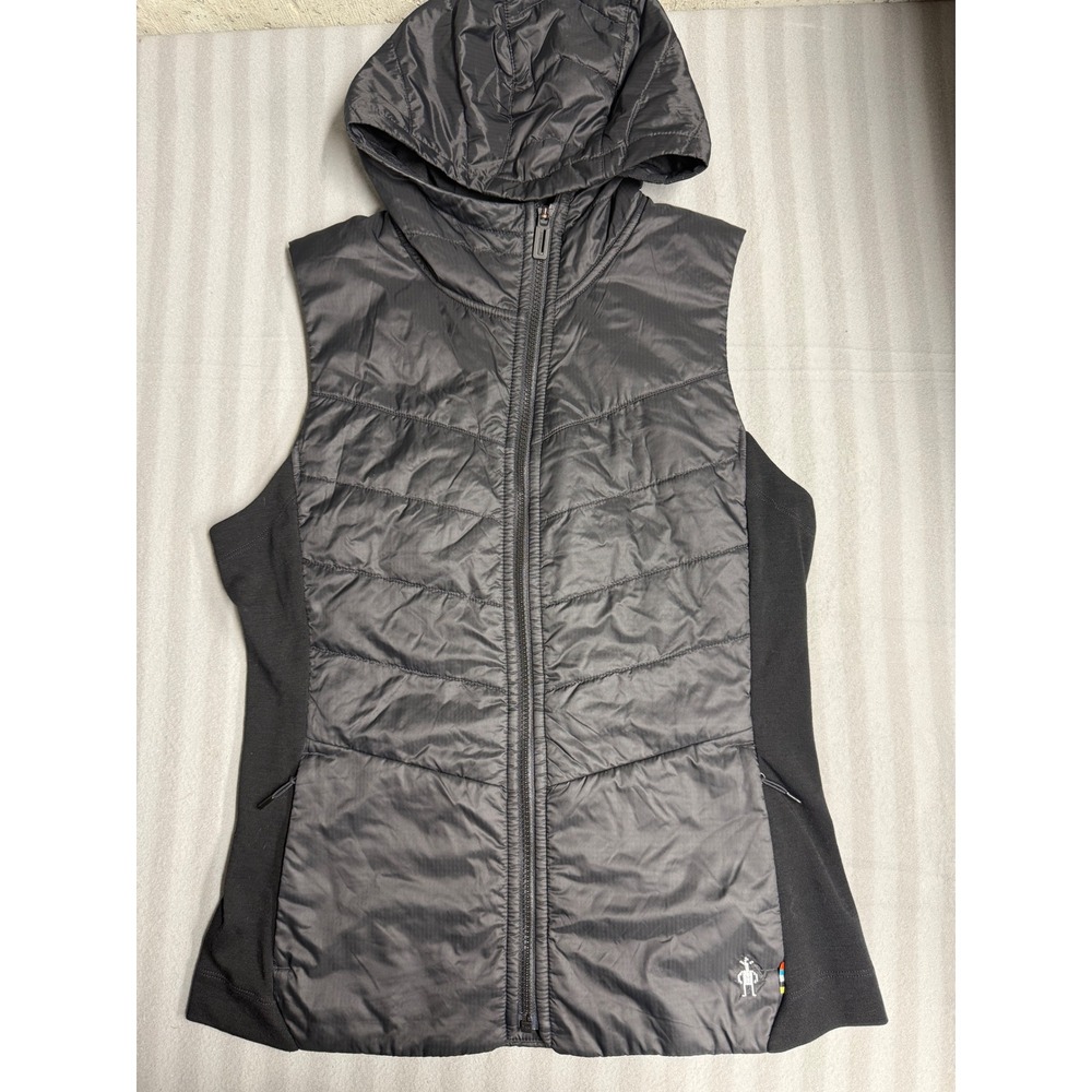 Smartwool Vest Hooded Quilted Insulated Hybrid Black Full Zip Pockets Medium